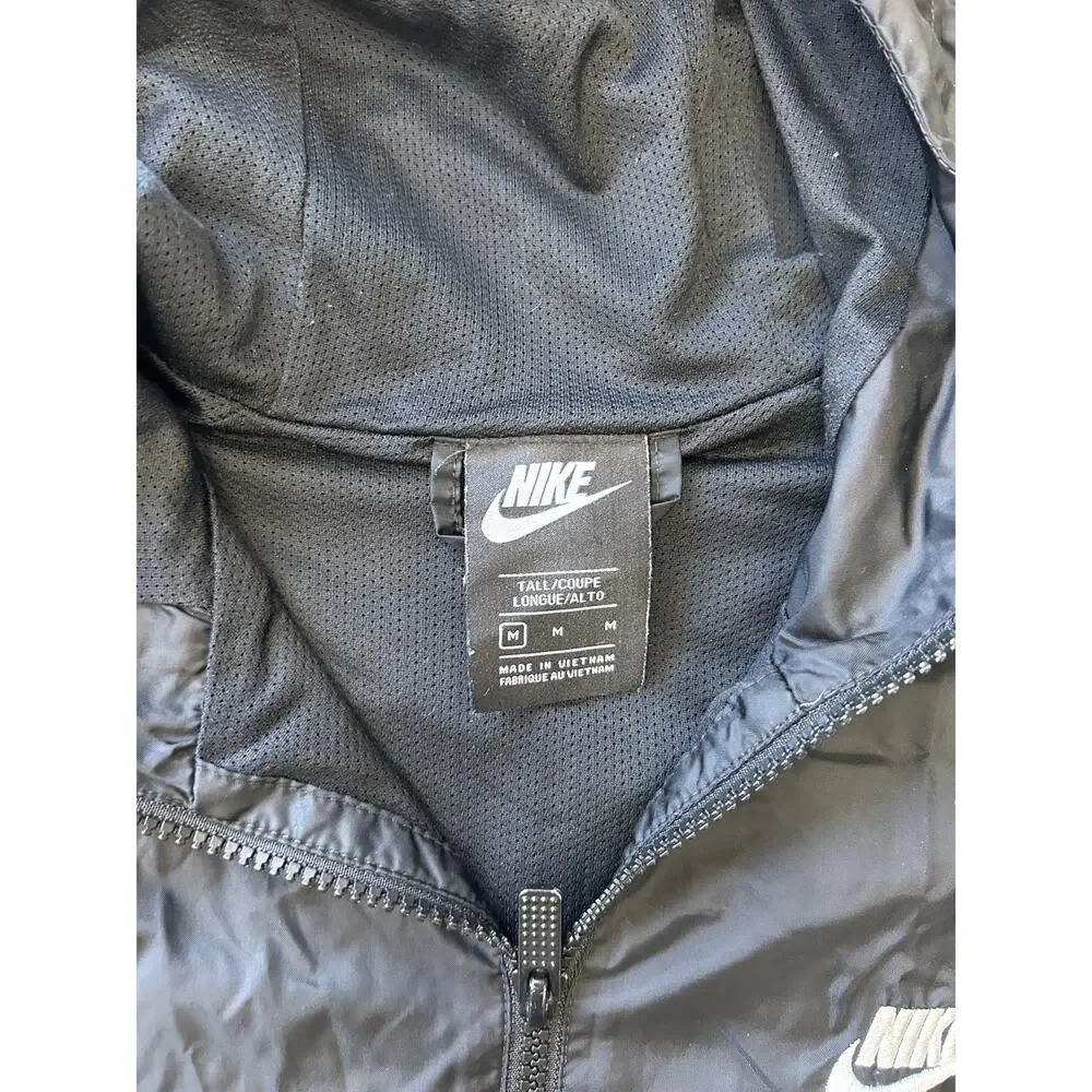 Nike Windrunner Jacket Mens Medium Tall Black Zip Hooded Mesh Lined Windbreaker